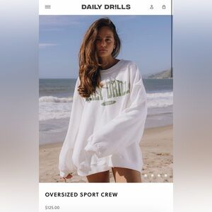 Daily Drills White Oversized Crew Sweatshirt with Green Logo